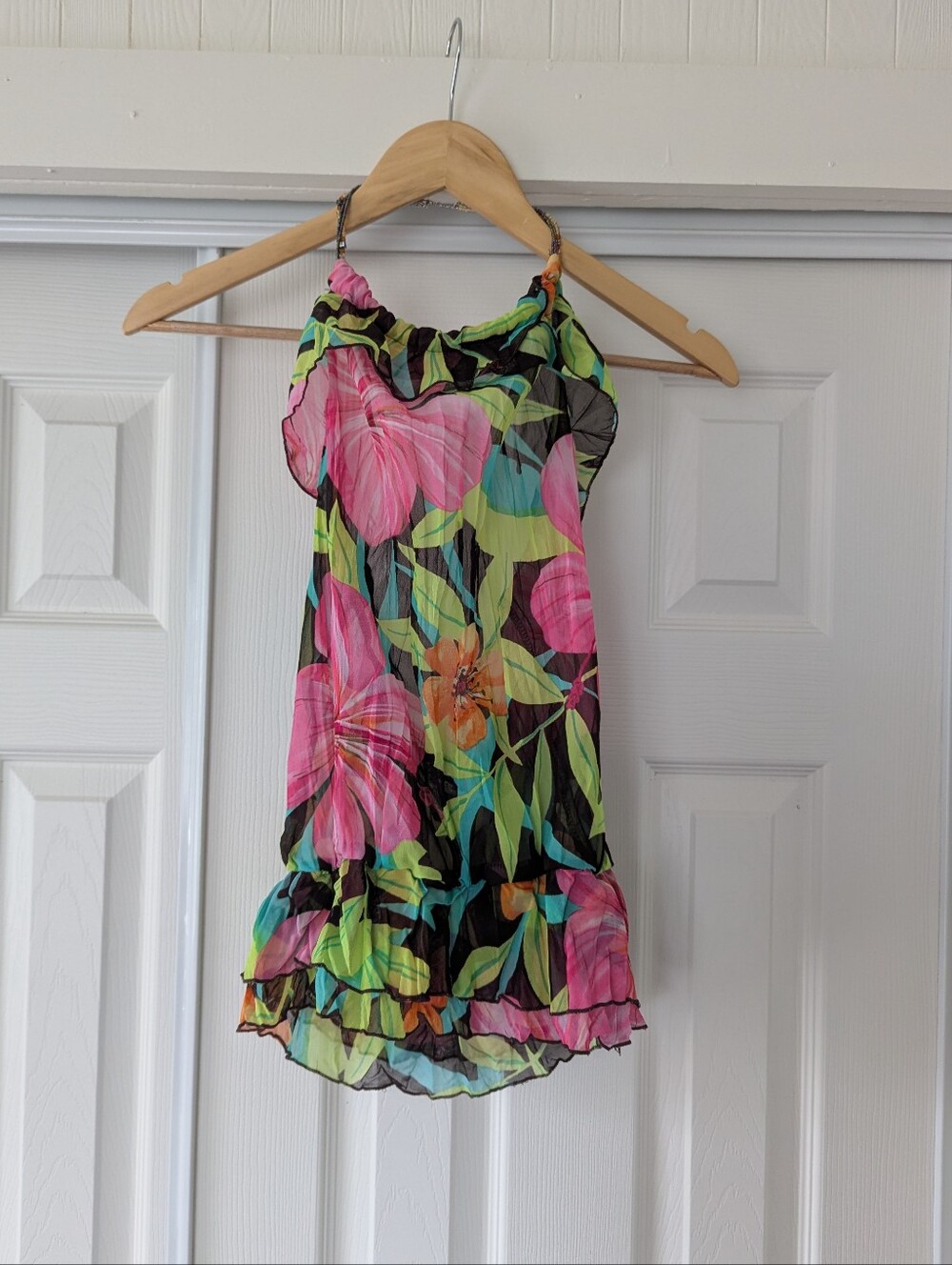 VTG 90s/Y2k Halter Top Tropical Small Summer Resort Pink Green